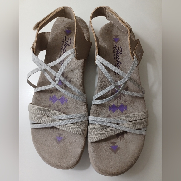 Skechers Women's Memory Foam Sandals Strappy Stretch Cushion Comfort Taupe 8 - Picture 8 of 10